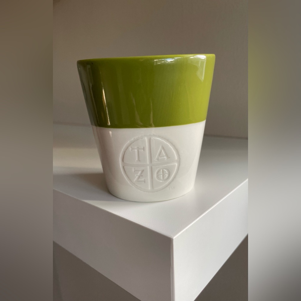Tazo Green and White Ceramic Starbucks Cup